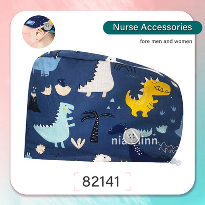 Cartoon Printed Operating Room Doctor Work Scrub Hat Pharmacy Dentistry Clinic Surgical Cap Adjustable Medical Nurse Accessories