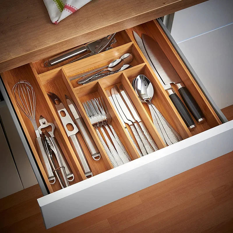 Bamboo Expandable Drawer Kitchen Organizer for Spoons Forks Knives cutleries Utensils Holder Adjustable Cutlery Tray Divider