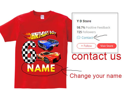Boys Racing Birthday T Shirt 3 Year Old 2nd T Shirt Kids Shirts for Children Party 2022 Summer Custom Name Toddler Baby T Shirts