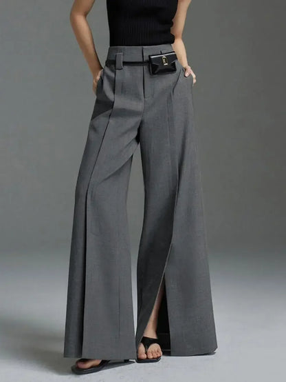 Office Lady Formal Commuter Pants  New Spring Autumn Split-front Pleated High-Waisted Wide Leg Trousers For Women