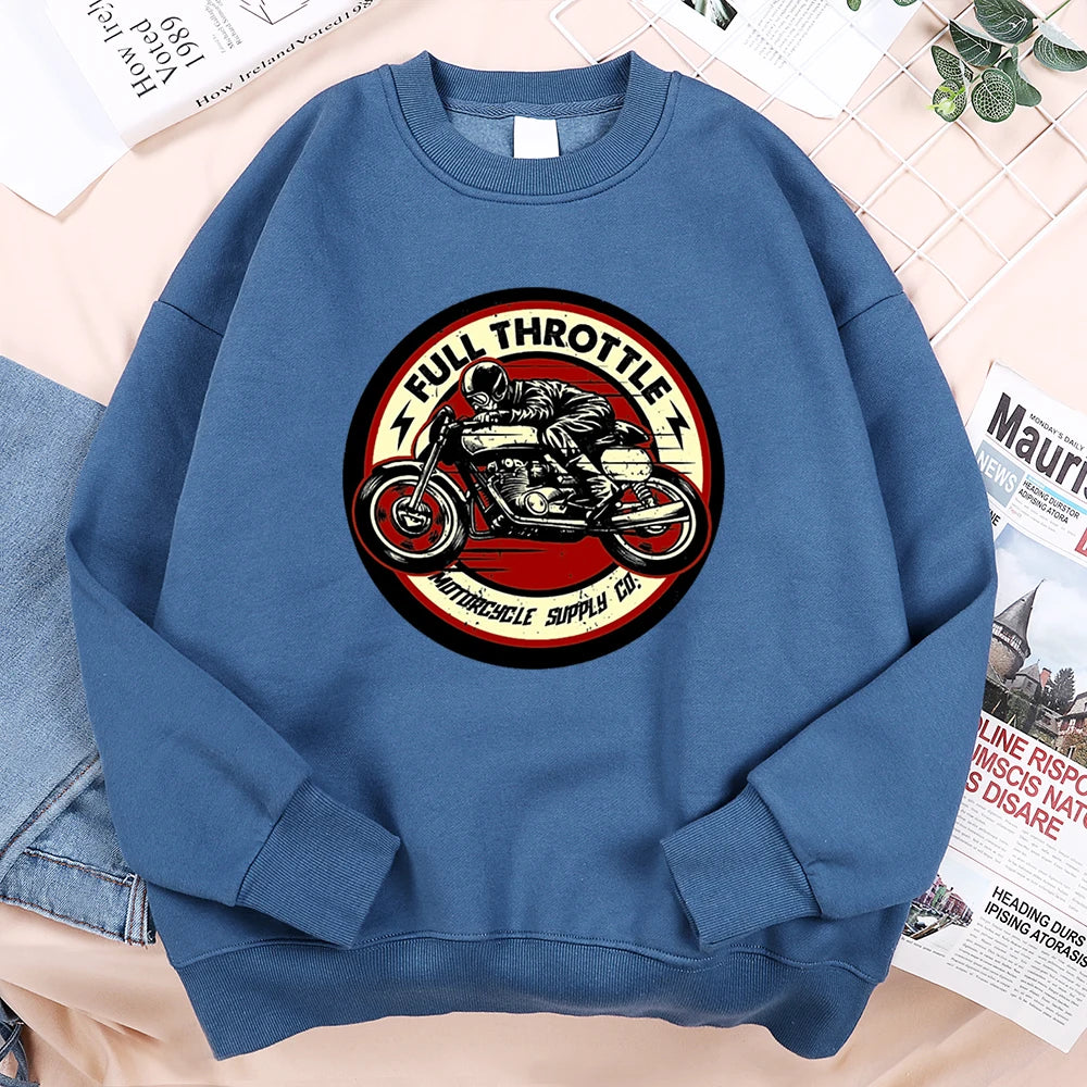 Full Throttle Motorcycle Competition Mens Clothes Casual Loose Hoodies Autumn Sweatshirt Crewneck Fleece Hoodie Fleece Pullover