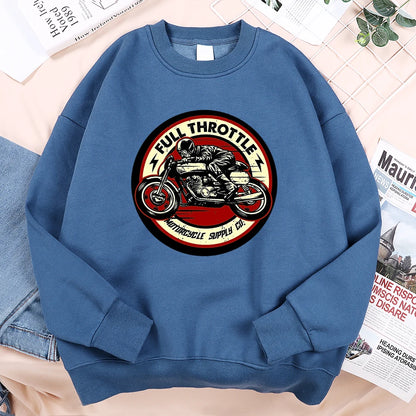 Full Throttle Motorcycle Competition Mens Clothes Casual Loose Hoodies Autumn Sweatshirt Crewneck Fleece Hoodie Fleece Pullover