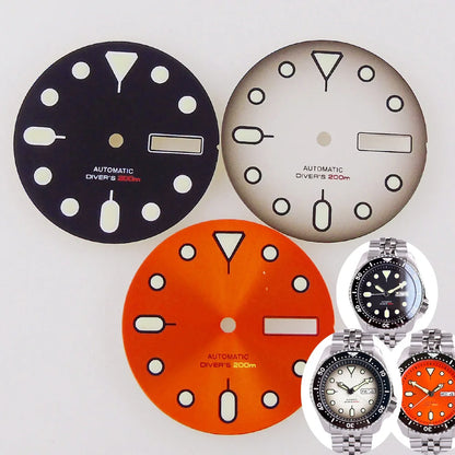 NH36 Watch Dial 29mm Weekday Date Orange/white/black Dial Face Plate Green Lume for Diver Watch Hand Set