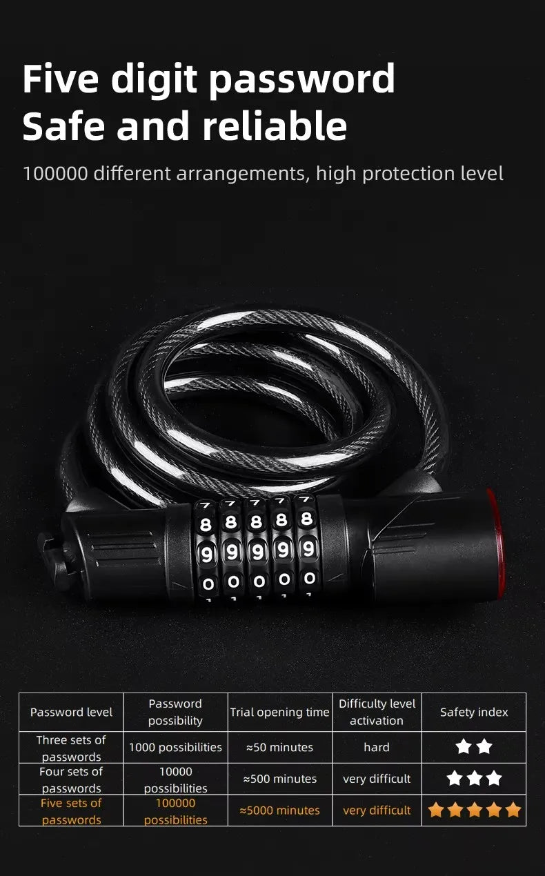 Bicycle Lock Comes With Intelligent Light Sensing Charging Tail Lights Mountain Bikes Road Bikes Password Locks Anti-theft Locks