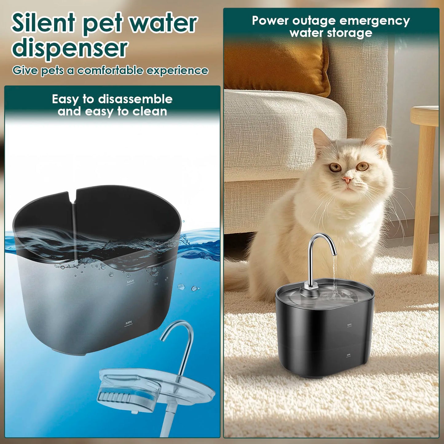 2.2L Cat Water Fountain Drinker USB Electric Mute Automatic Pet Water Dispenser Recirculate Filtering Drinker for Cats Pet