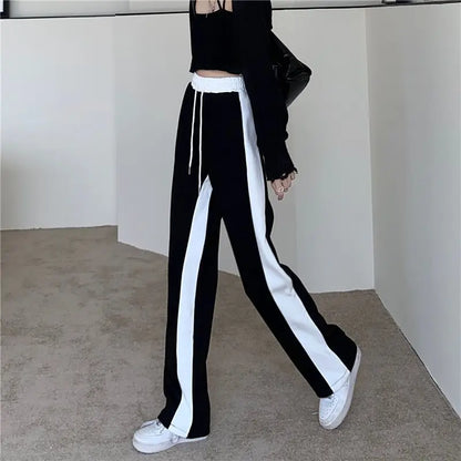 Wide Leg Palazzo Trousers for Women Black White Patchwork Baggy Summer Women's Straight Pants 2024 Korean Style Fashion Loose