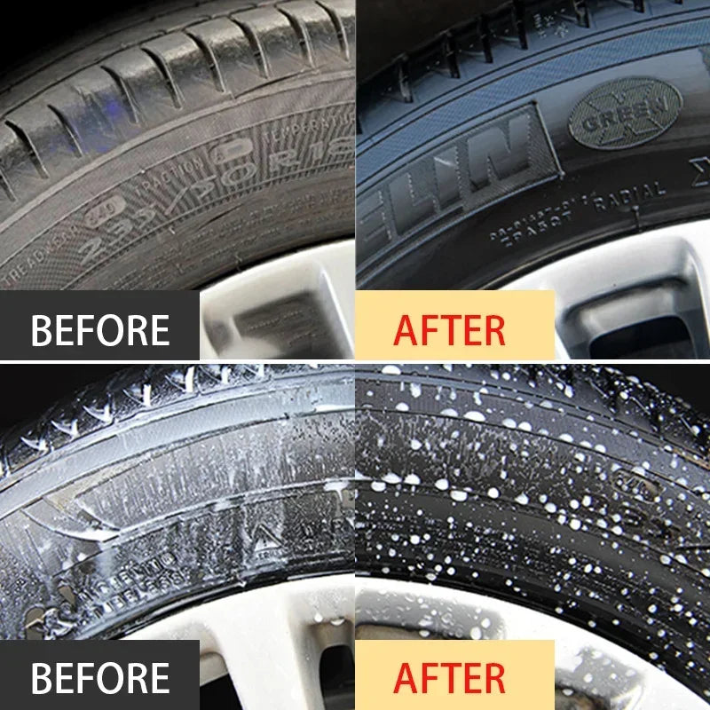 Black Wet Look Tire Shine Dressing -Automotive Clear Coat Tire Dressing Spray for Glossy Wet Tire Look, Vinyl & Plastic, with UV
