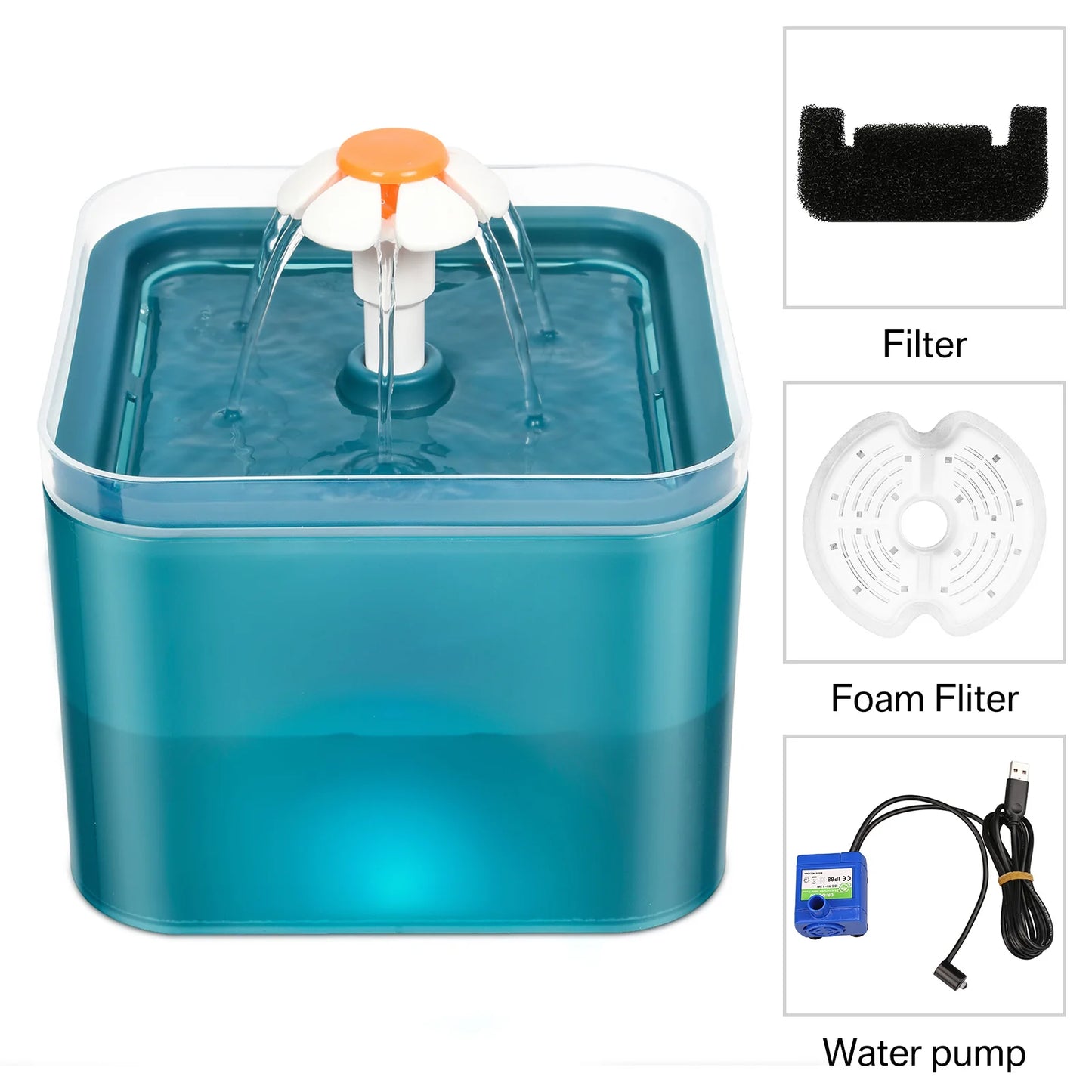 Cat Water Fountain Auto Filter  LED Lighting USB Electric Mute Cat Drinker Bowl 2L Recirculate Filtring Drinker Water Dispenser