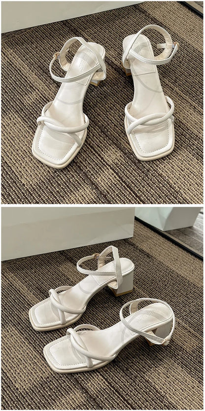 Sandals, 2025 Summer New Fashion Gentle Retro Chunky Non-slip Sandals, A Line with 5cm High Heels Summer Beach Sandals