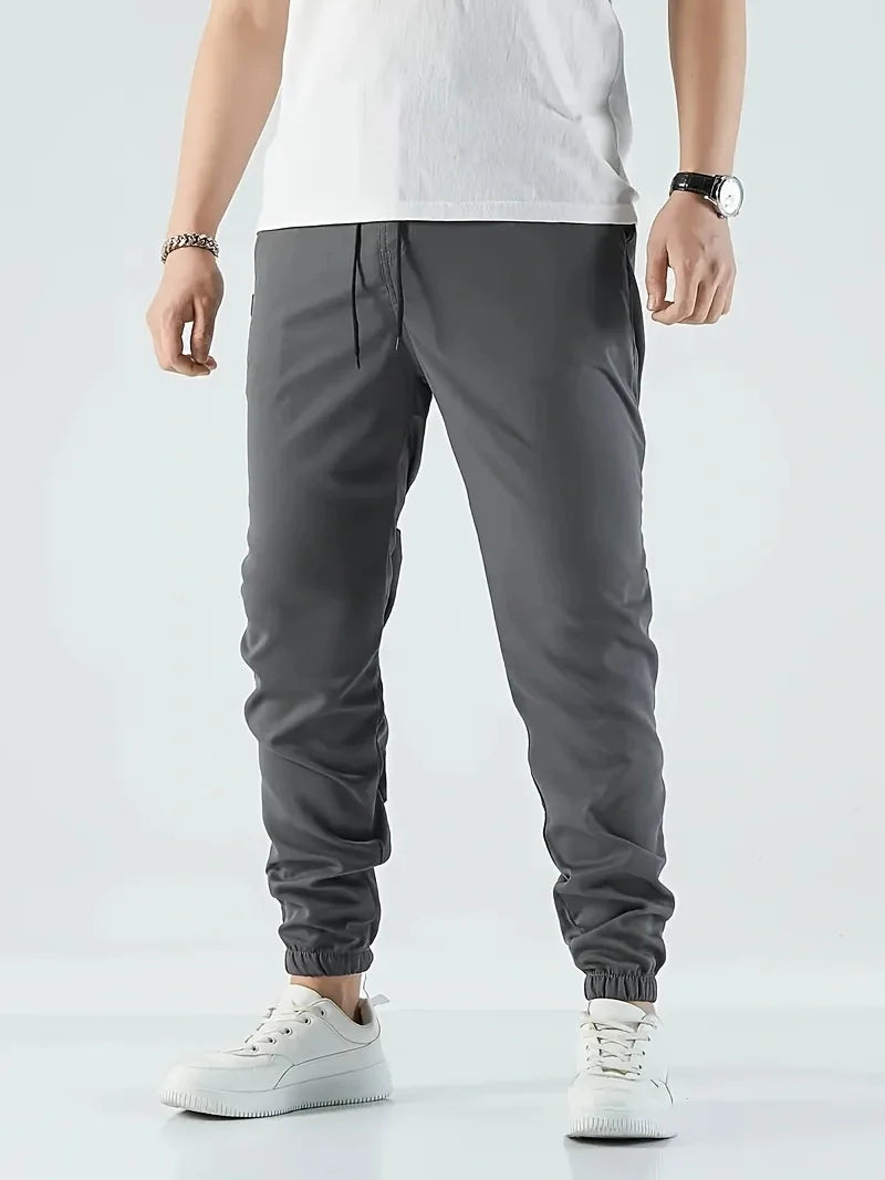 Joggers' Sports Pants, Men's Pants, Track And Field Sports Casual Solid-color Patchwork Pants, Slightly Elastic Trendy Pants