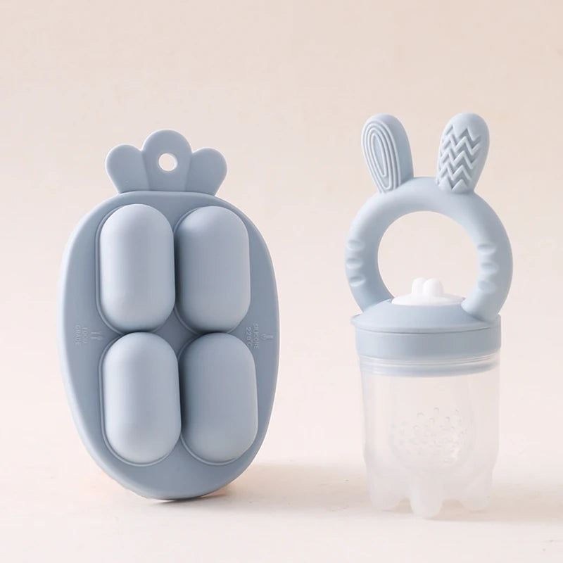 Baby Rabbit Fruit Feeder Set Food Supplement Nursing Feeder BPA Free Silicone Feeding Freezer Tray Tableware Fresh Food Feeder