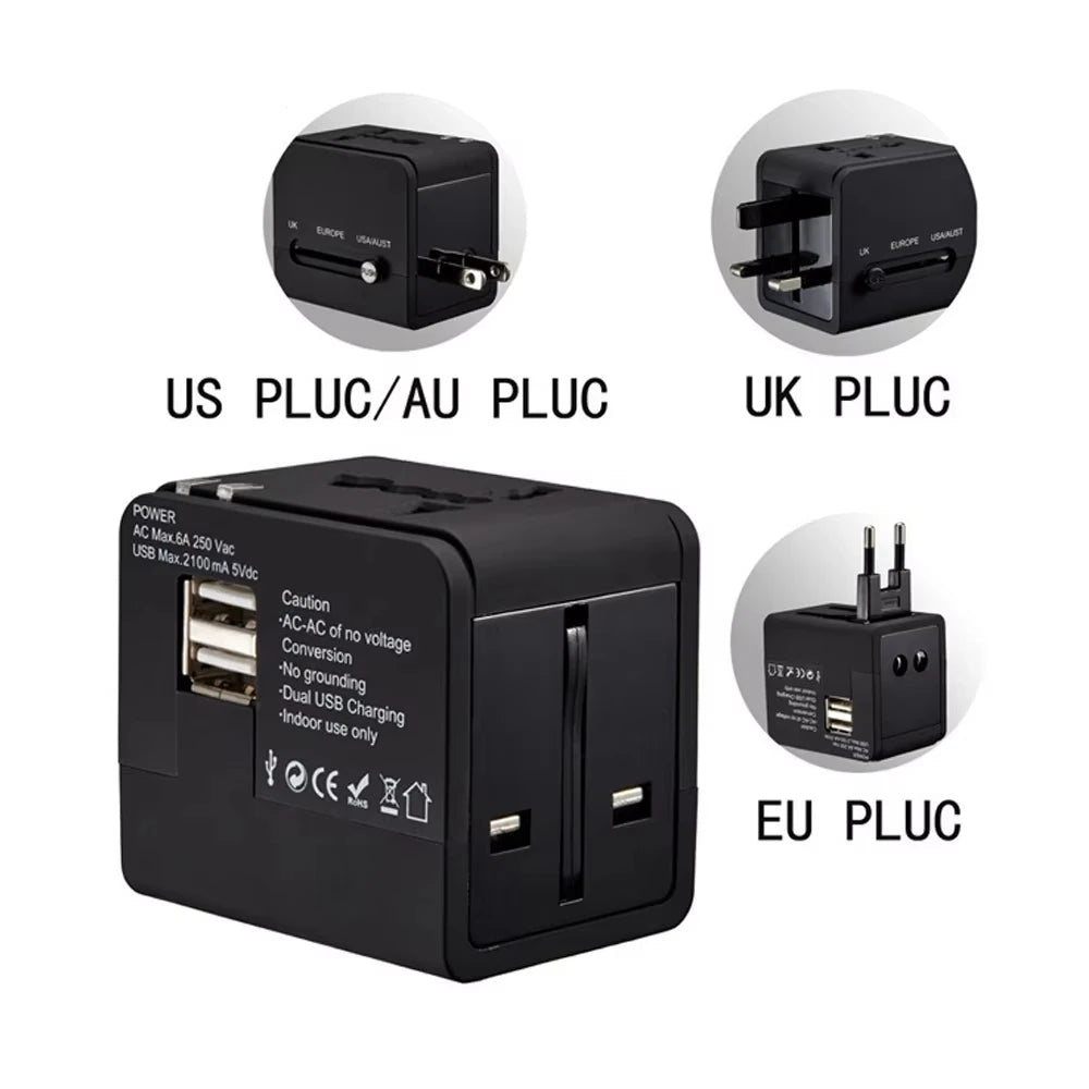 Universal Travel Adapter with USB - Worldwide All-in-One Smart Power Converter Socket