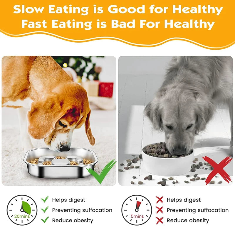 Dog Slow Feeder Bowls 304 Stainless Steel Dog Slow Feeder Bowl Available on Both Sides Slow Feeding Feeder Pets Cats Dog Bowls