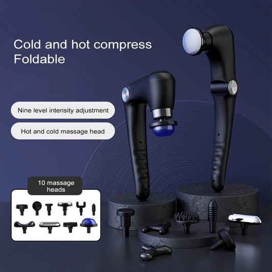 Portable Foldable Massage Gun Heat Cold Head Rotatable Design Professional Handheld Massager Whole Body Back Neck Muscle