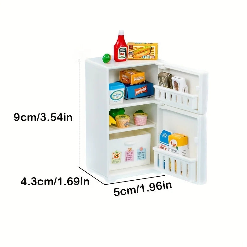1:12 Miniature Dollhouse White Refrigerator Toy Mini Fridge Toy Simulated Food Pretend Play Toys Kitchen Furniture Home Decor
