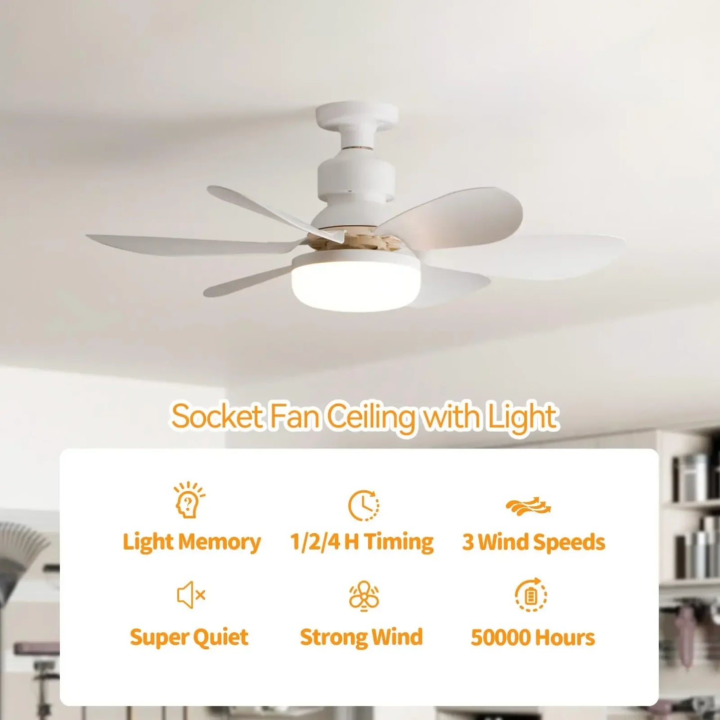 LED 40W ceiling fan light E27 with remote control for dimming, suitable for living room, study, household use, 85-265V