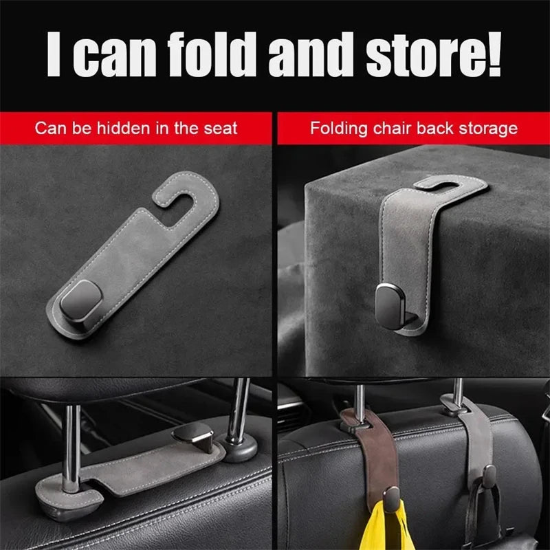 1Pcs Universal Car Suede Alloy Seat Hook Stowing Rear Seat Headrest Hook Storage Hanger Hanging Hooks Car Interior Accessories