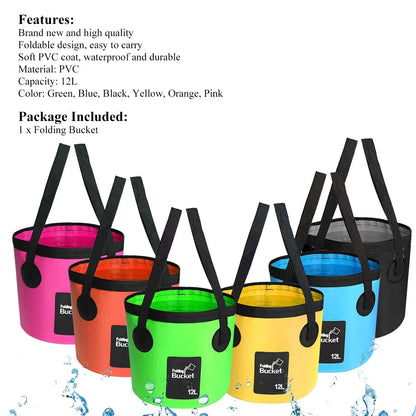 12L Folding Bucket Portable Outdoor Travel Foldable Water Bucket Bowl Sink Washing Bag Car Wash Bucket Multifunction for Camping