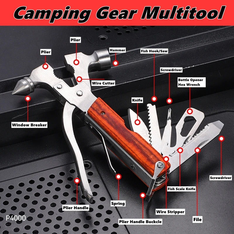 Camping Gear Multitool, Cool & Unique Birthday Gifts for Men,Survival Gear for Outdoor Hunting Hiking, Emergency Escape Tool