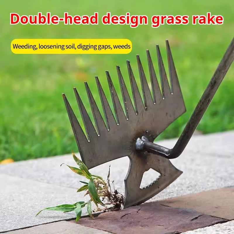 2 in 1 Garden Weeder Rake 4/5/6/11Teeth Agricultural Rake Crescent Shaped Hoe Loosening Soil Digging Agricultural Tool