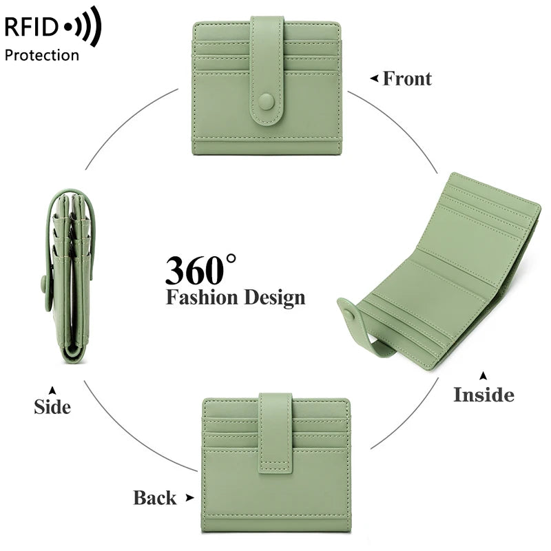 RFID Anti-blocking Wallet for Women, Multi-Card, Credit Card Bag, Lightweight and Simple, Short Buckle, Small, Fashion Wallet