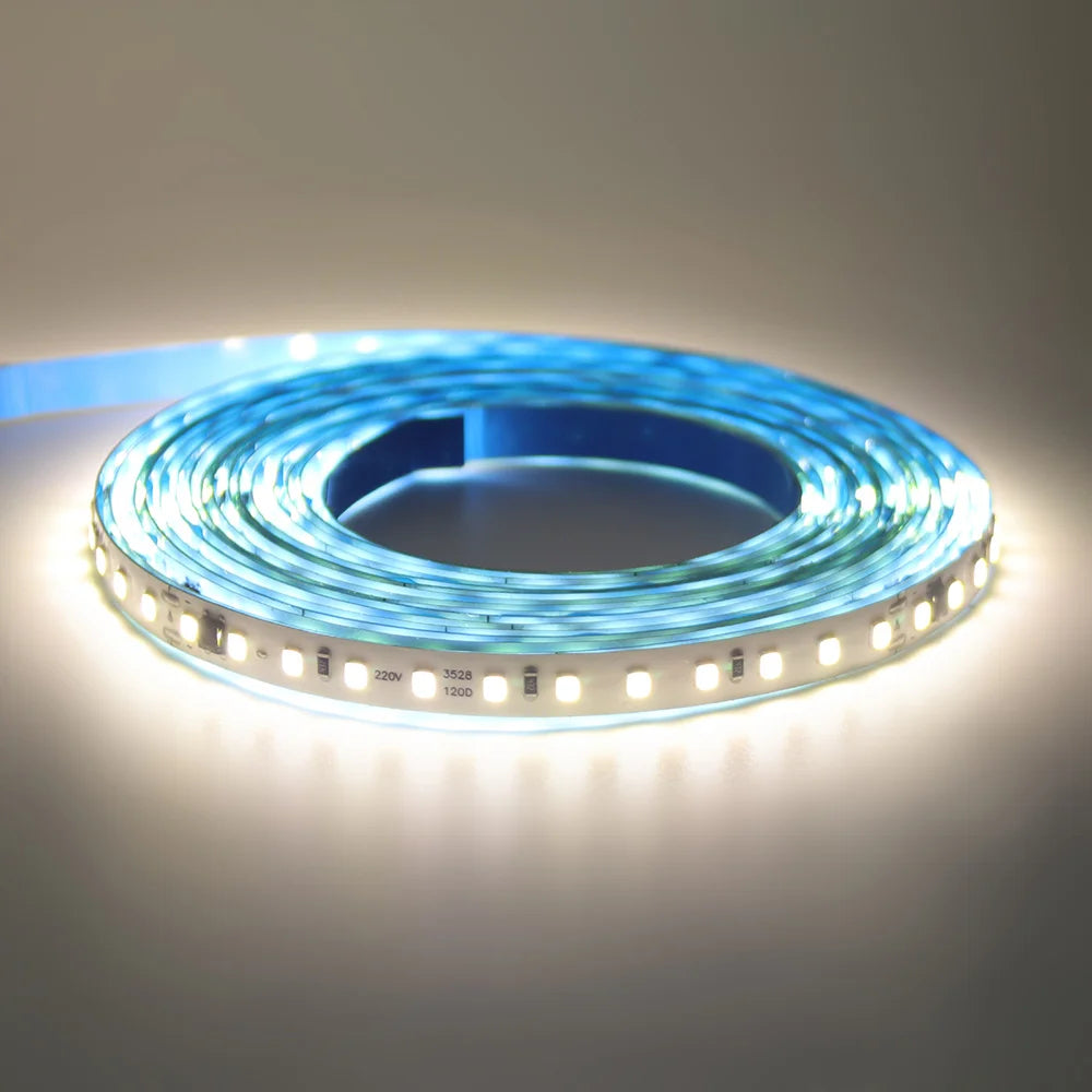 5m 10m 20m 50m LED Strip Light AC 220V 230V 240V IP55 2835 120 LEDs Flexible Ribbon Rope Lights Tape 9 Colors Home Decoration