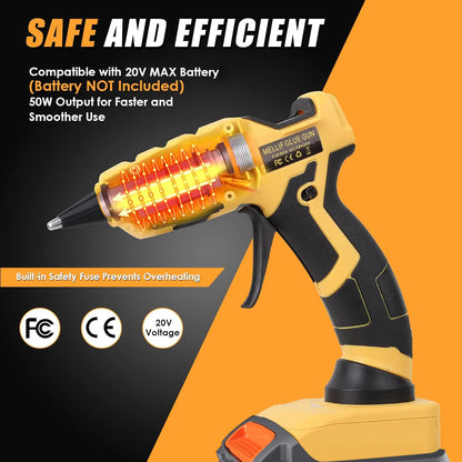 Cordless Hot Glue Gun Compatible with Dewalt 18V 20V Battery for Arts/Crafts/Diy/Repairs(Tool Only)with 30Pcs 7*150mm Glue Stick
