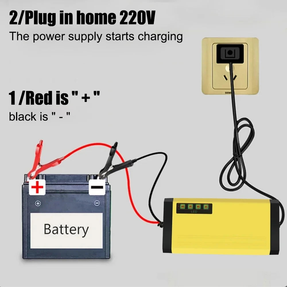 12V 2A Car Battery Charger 220V Power Puls Repair Charger Wet Dry Lead Acid Battery LED Display Moto Truck Battery Charger