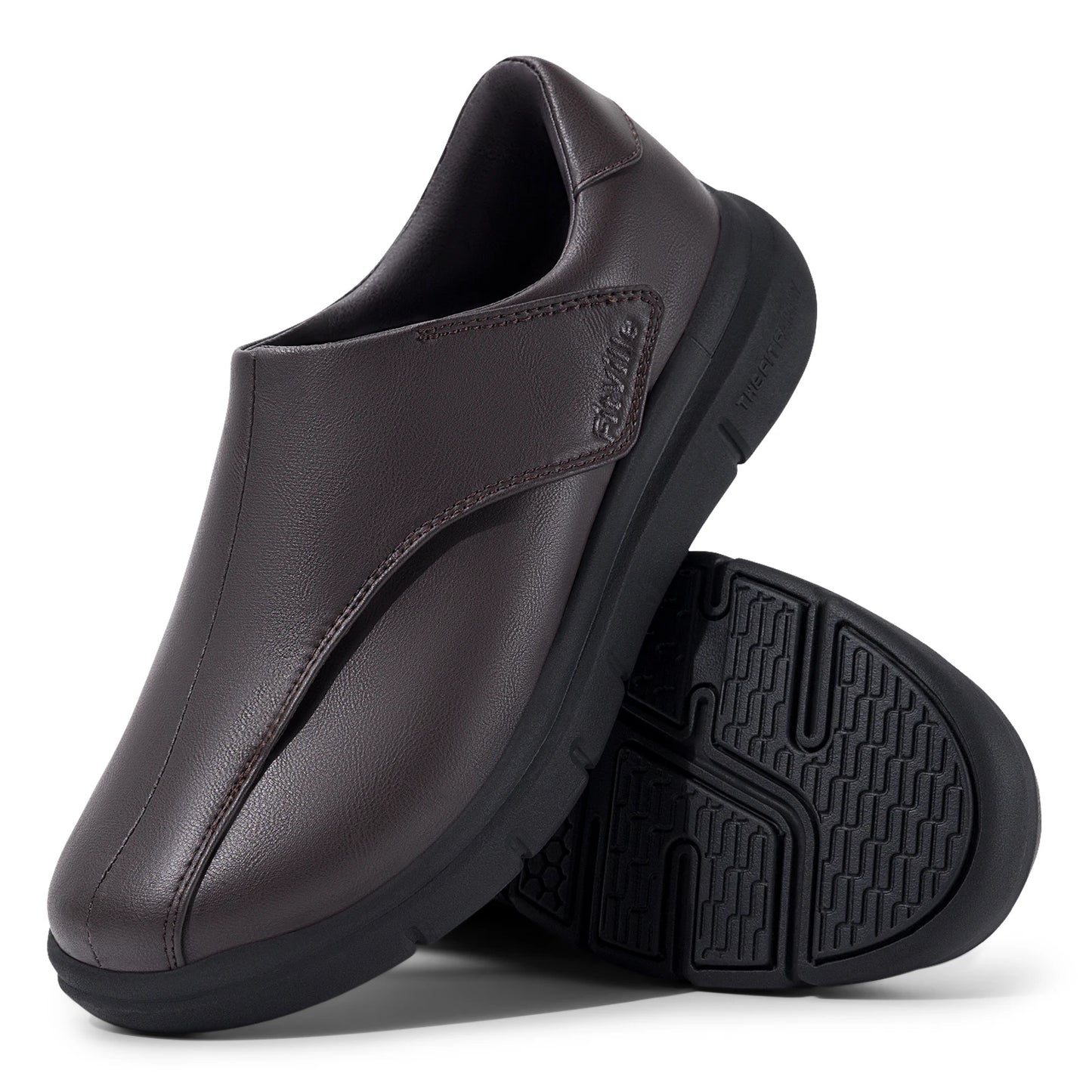 FitVille Men's Leather Shoes Diabetic Shoes Casual Oxford Shoes Adjustable Lightweight Formal Business Shoes for Swollen Feet