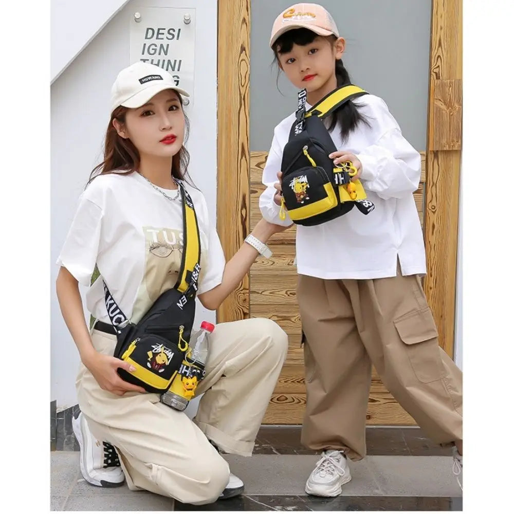 Pokemon Pikachu Casual Mobile Phone Shoulder Bag Men's Women's Style Canvas Youth Athleisure Backpack
