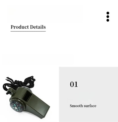 3 in 1 Camping Hiking Emergency Survival Whistle with Compass,Thermometer,Outdoor Whistle Camping Tools ArmyGreen Color