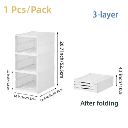3/6 Layers Foldable Shoes Storage Box Transparent Sneaker Shoes Box Stackable Dustproof Cabinet Shoe Organizers Rack Shelf