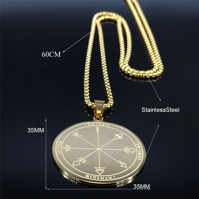 Talisman Protection Luck King Solomon Seal Necklace Stainless Steel Wealth Fortune Wheel Women Men Chain Jewelry salomon N3674