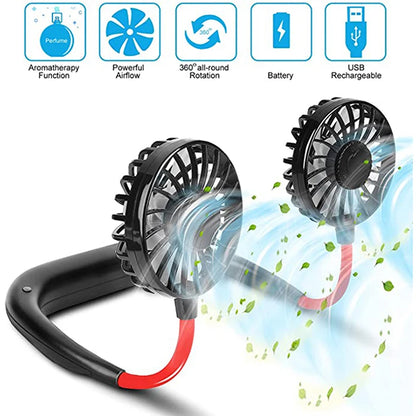Newest Mini Wearable Usb Charging Air Cooling Conditioner Fan Portable Neck Fan Portable Outdoor Silent Neck Fan