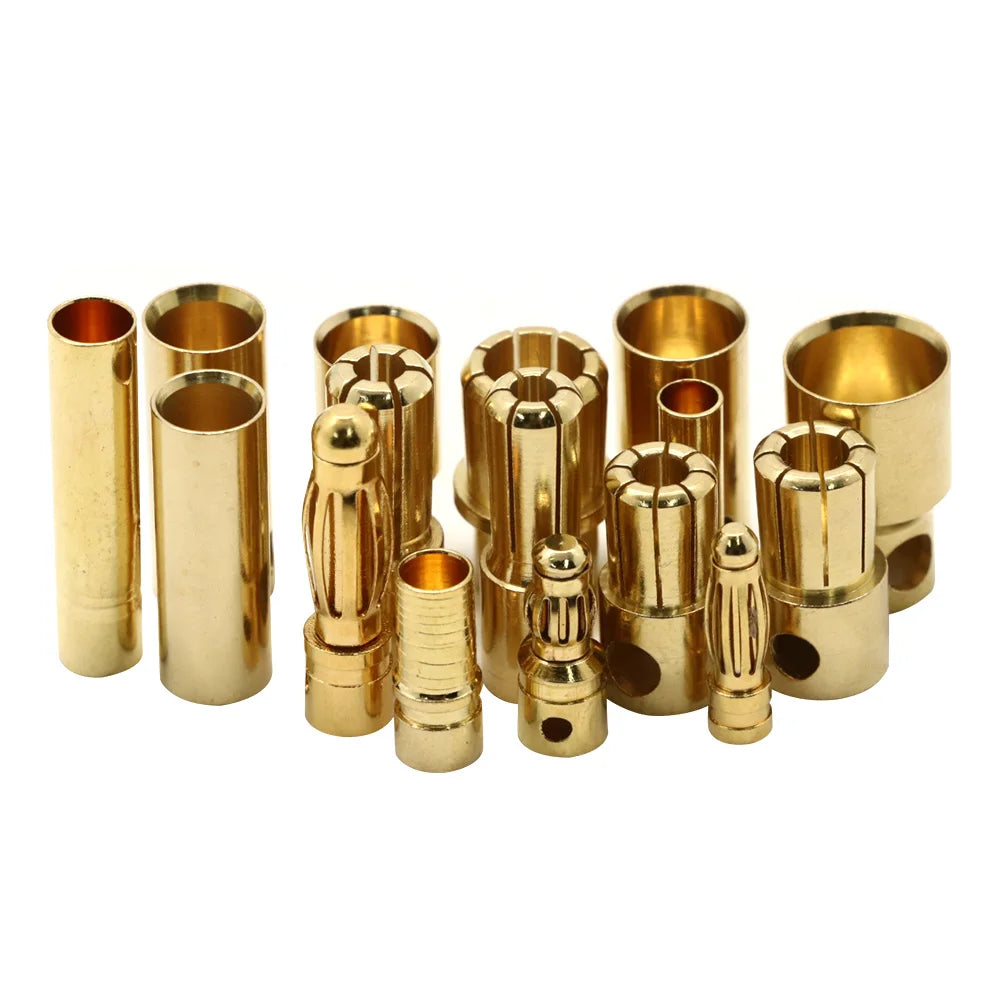 20pcs/lot 2.0mm 3.0mm 3.5mm 4.0mm 5.5mm 6.0mm 8.0MM Gold Bullet Banana Connector plug for ESC Lipo RC battery Plugs (10 pair)