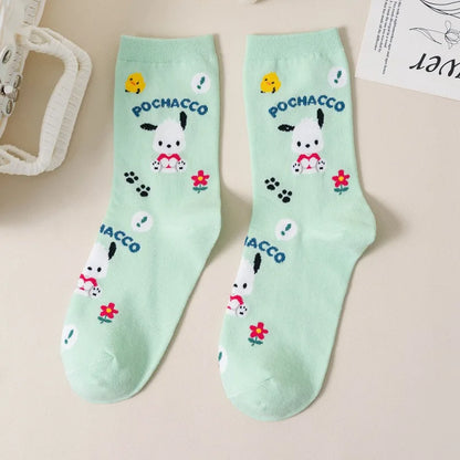 Pochacco Cartoon Cotton Socks Sanrio Combed Cotton Stockings Cute Puppy Girls Stockings Children Cotton Warmer Sock