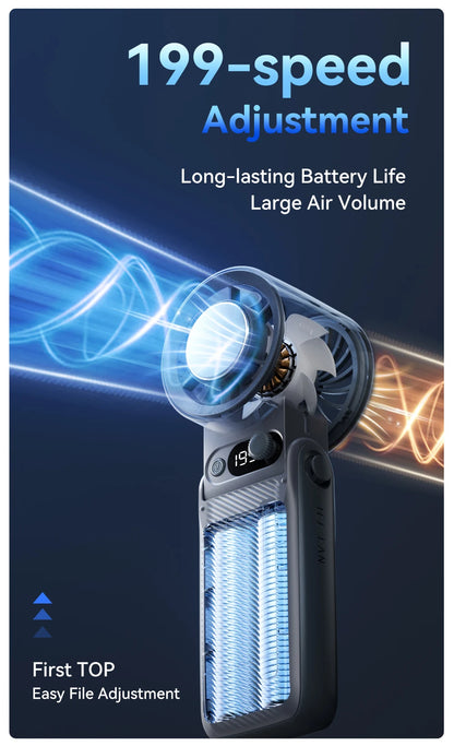 Portable Handheld fan Strong Wind 199 Gear Wind speed LED Digital Display Adjustable Turbo Portable Outdoor Handheld 8000mAh
