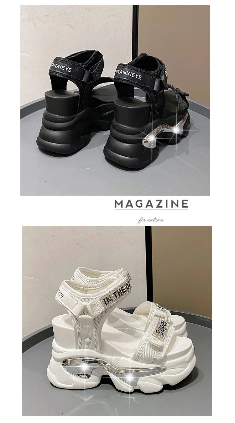 10CM Chunky Platform Sandals Women New Summer Bling High Heels Sandals Woman Beach Casual Slides Thick Sole Sandalias Mujer