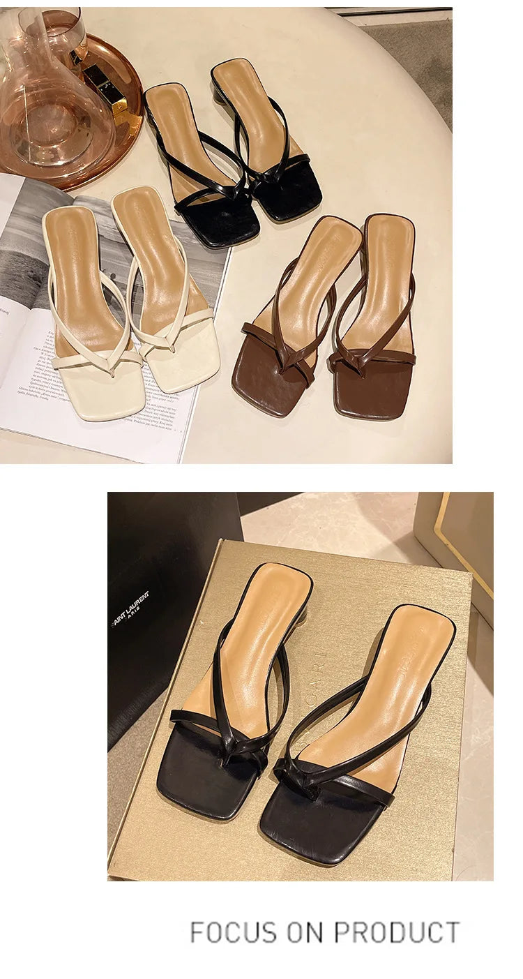 Flip-flops, Women Wear 2024 New Summer Half - Toe Sandals, Fashion Casual Mid-heel Chunky Sandals, Women's Shoes
