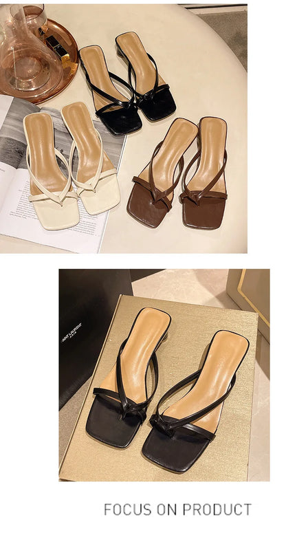 Flip-flops, Women Wear 2024 New Summer Half - Toe Sandals, Fashion Casual Mid-heel Chunky Sandals, Women's Shoes