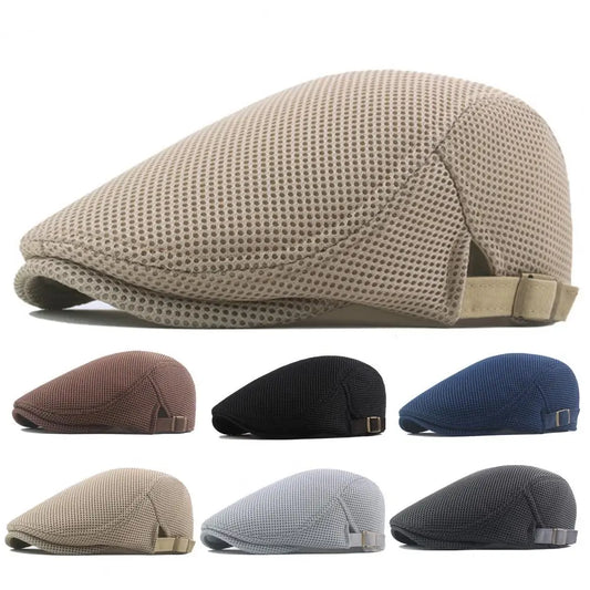 Hollow Breathable Mesh Men Beret Hat Adjustable Buckle Summer Autumn Sunscreen Men Cap Sport