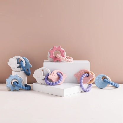 Silicone Teethers For Baby Thing Newborn Chews Food Grade Teethers Training Bed Toy Baby Cartoon Space Feeding Infant Rattle Toy