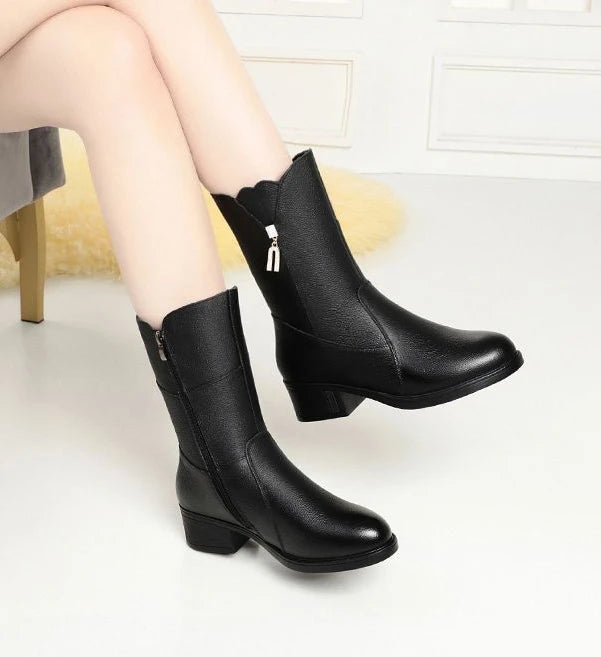 Footwear Half High Women's Boots Middle Heel Shoes for Woman Black Rhinestone Mid Calf Fashion 2024 Designer Luxury Goth Pu Boot