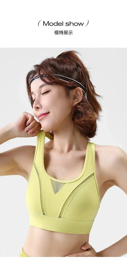 Sports bra for women, shock-absorbing high-strength running, zipper yoga suit, vest, bra, fitness fixed cup, summer