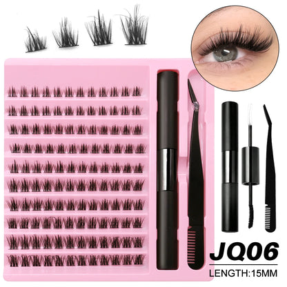 GROINNEYA DIY Lash Extension Kit Lash Clusters With Waterproof Strong Hold Lash Bond And Seal And Eyelash Tweezers Lash Cluster