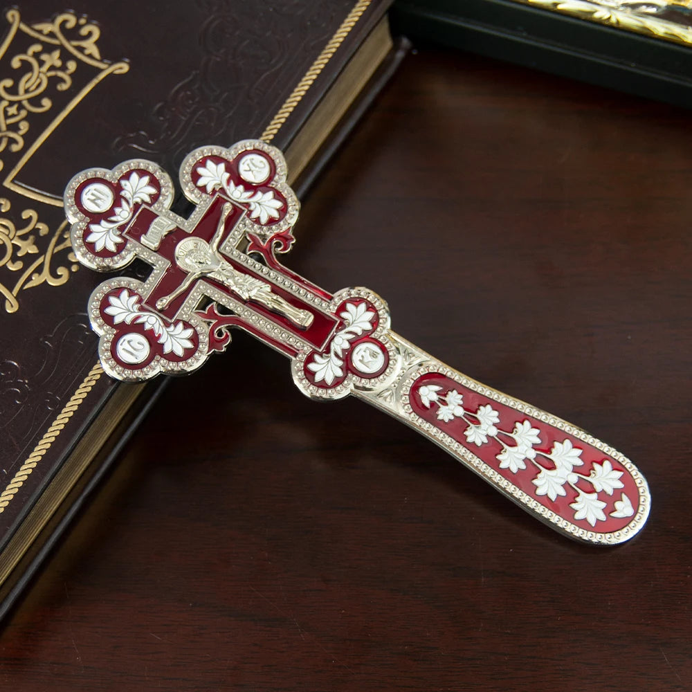 Orthodox Church Handle Blessing Church Cross Gold Plated Colorful Enamel Jesus Crucifix icon Cross With INRI For Prayer