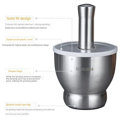 Stainless Steel Mortar and Pestle Kitchen Garlic Pugging Pot Pharmacy Bowl Pepper Spice Grinder Pot Household