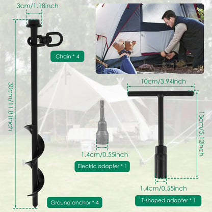 4Pcs Trampoline Anchors Set 11.8inch Heavy Duty Ground Anchors High Wind Trampoline Stakes Manual/Drill Installed Swing Anchors