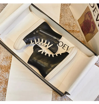 Owens women's sports shoes, men's sports shoes, 2025 spring and autumn lace-up flat casual shoes thick sole high top sports shoe