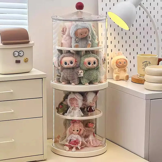 Labubu Rotating Display Box, Transparent Acrylic, Plush Doll Hand-Made Dust-Proof Labubu Pendant Storage Box.